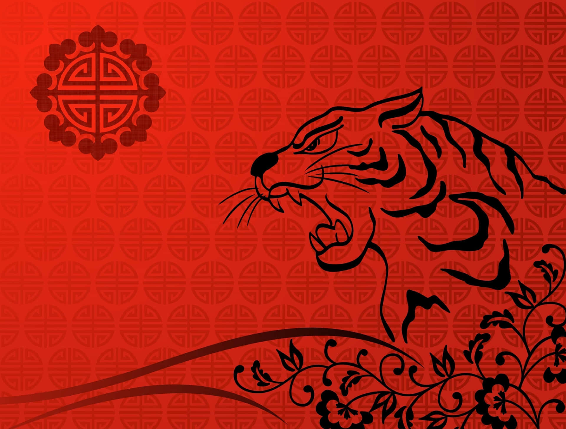 Kinesisktnyår 2022 Röd Affisch Tiger. Wallpaper