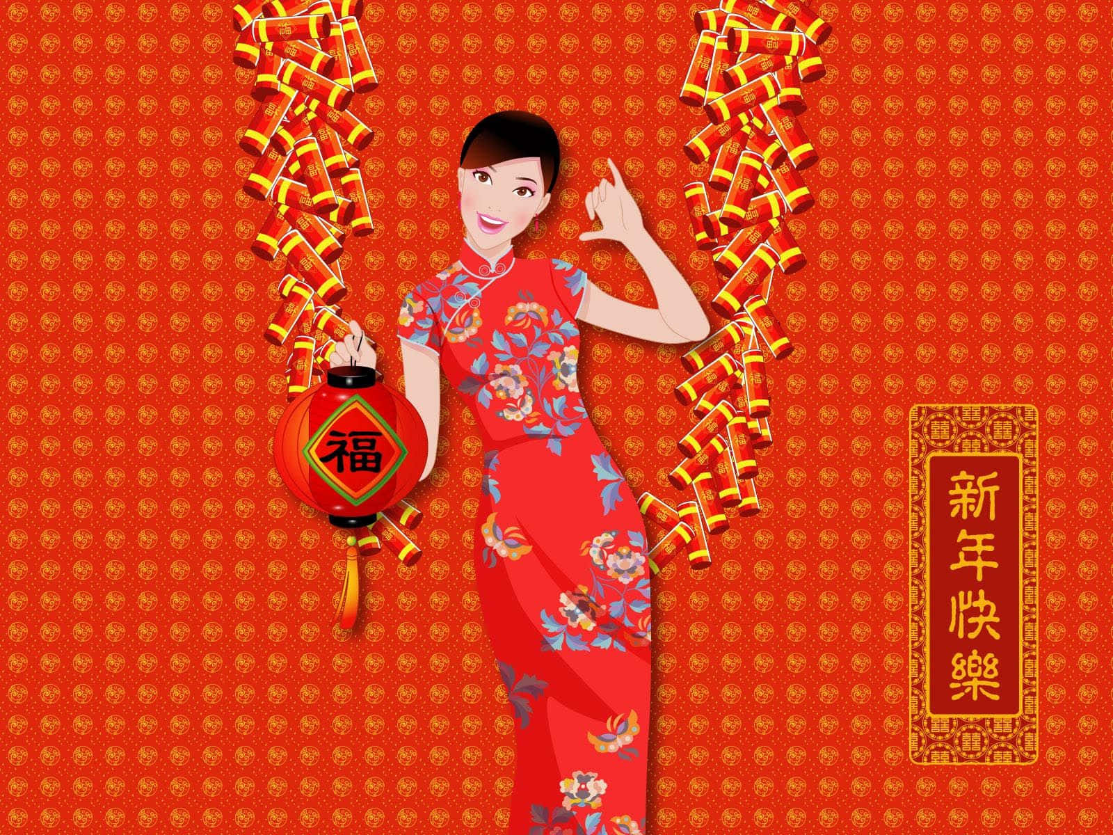 Kinesisk Nytår 2022 Kvinde i Rød Kinesisk Kjole Wallpaper
