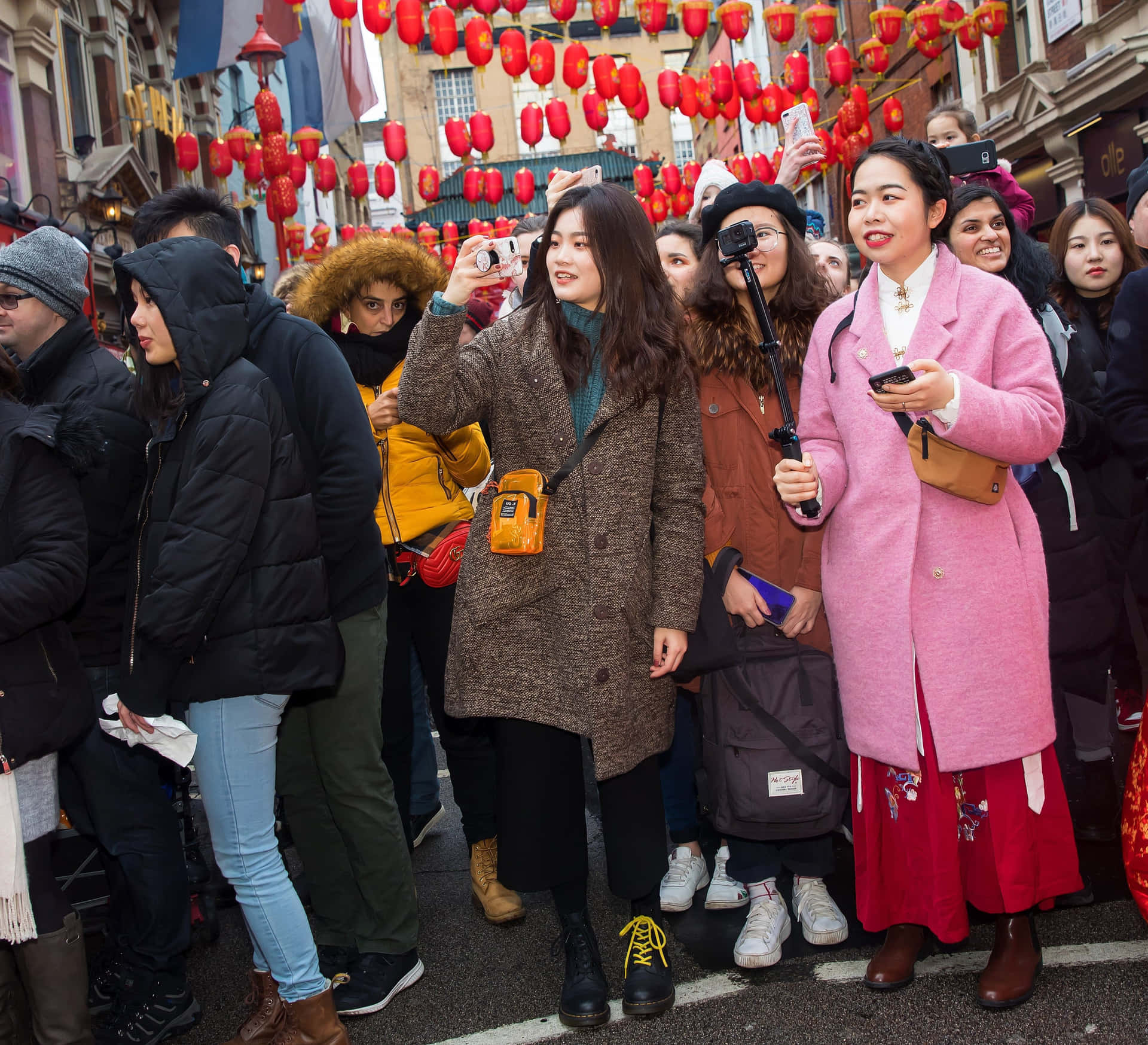 Vibrant Chinese New Year Celebration with Lanterns and Dragons