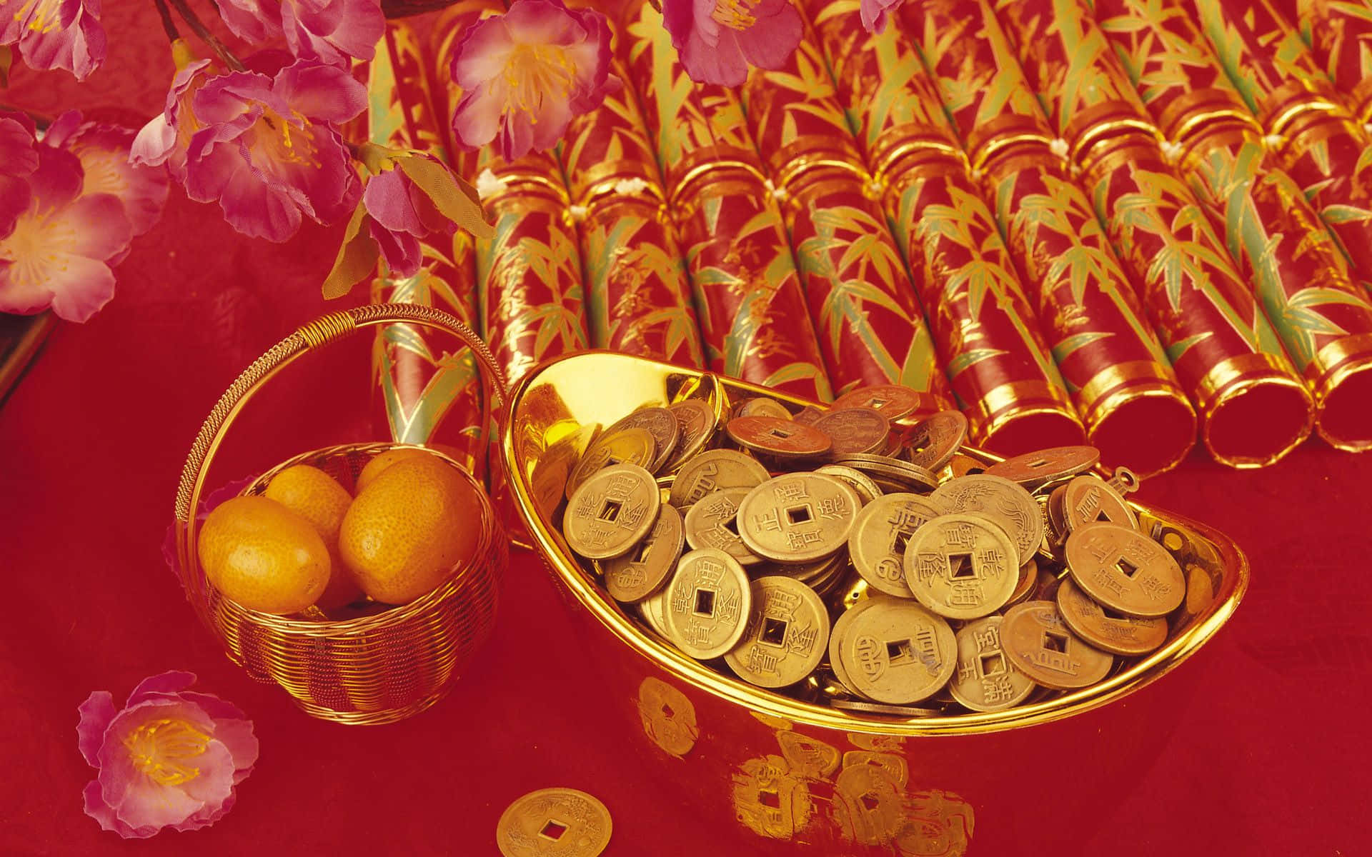 Celebrate the Chinese New Year with a vibrant background of festive decorations