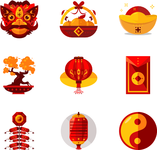 Chinese New Year Icons Set PNG