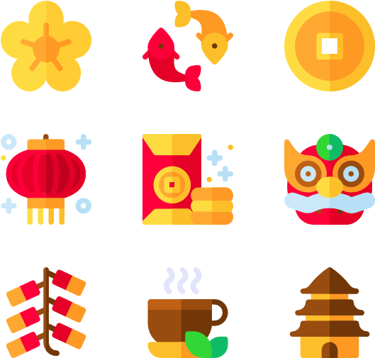 Chinese New Year Icons Set PNG