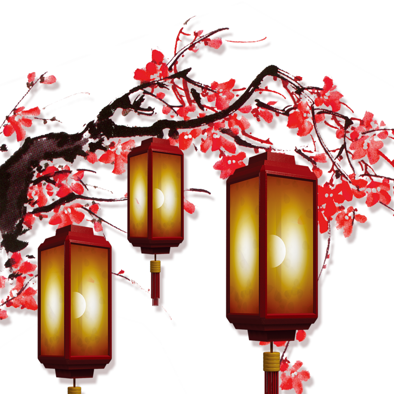 Chinese New Year Lanternsand Plum Blossoms PNG