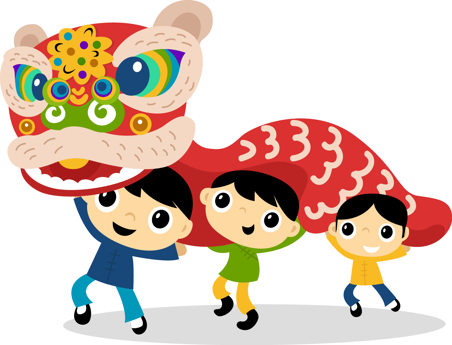 Chinese New Year Lion Dance Cartoon PNG
