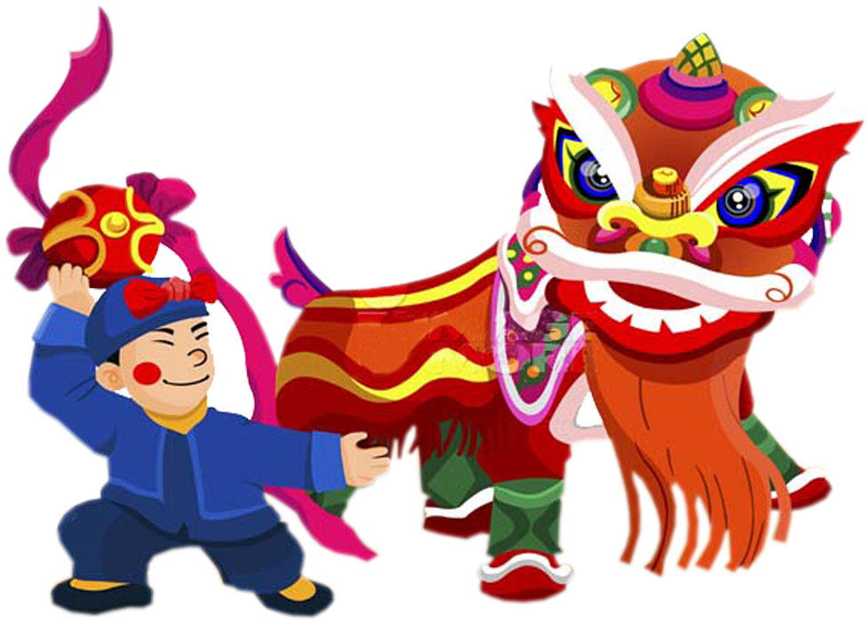 Chinese New Year Lion Dance Celebration PNG