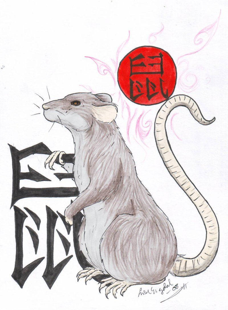 Dibujodel Símbolo Chino De La Rata. Fondo de pantalla
