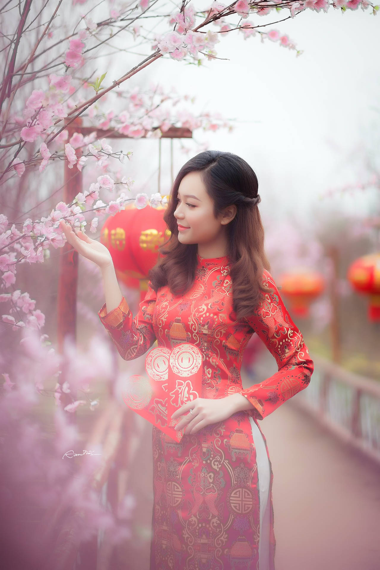 Kinesiskkvinna I Qipao. Wallpaper
