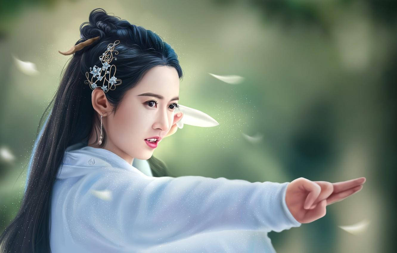 Kinesisk kvinde martial arts pose Wallpaper