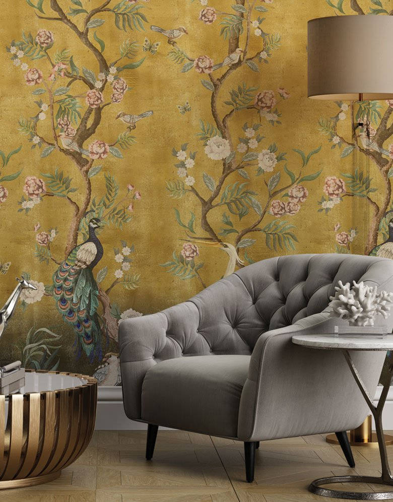 Chinoiserie Gold Wall Wallpaper