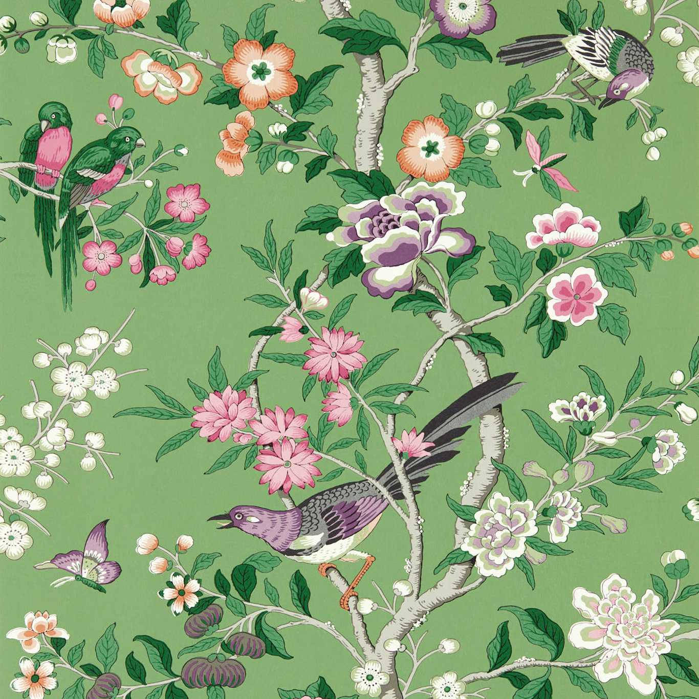 Chinoiserie Green Theme Wallpaper