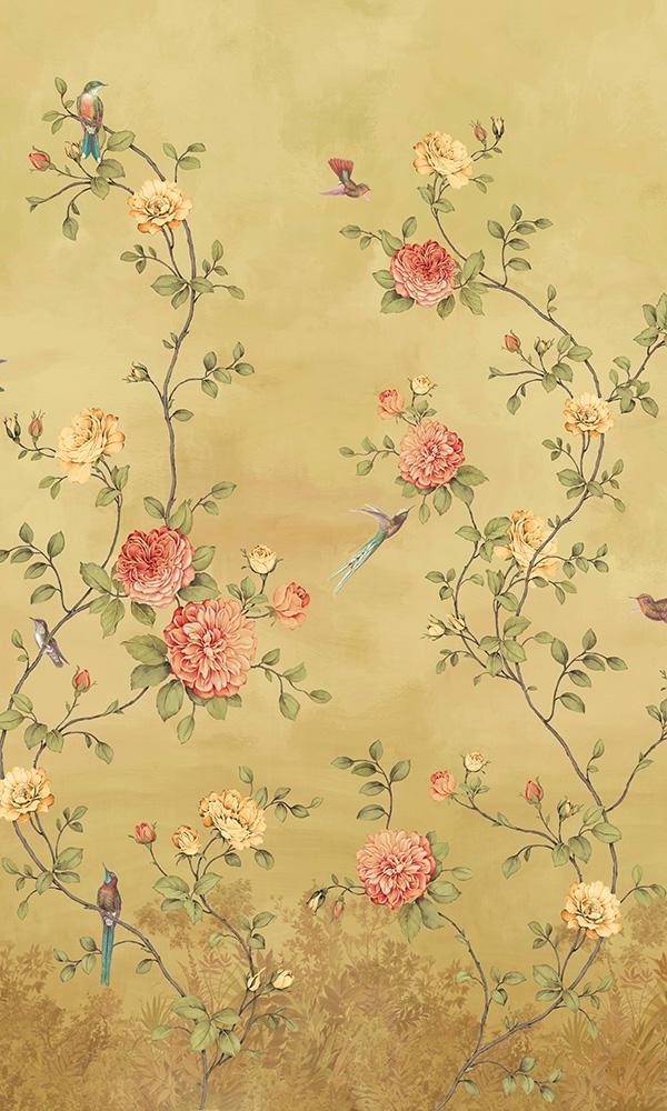 Chinoiserie Guld Baggrund Wallpaper