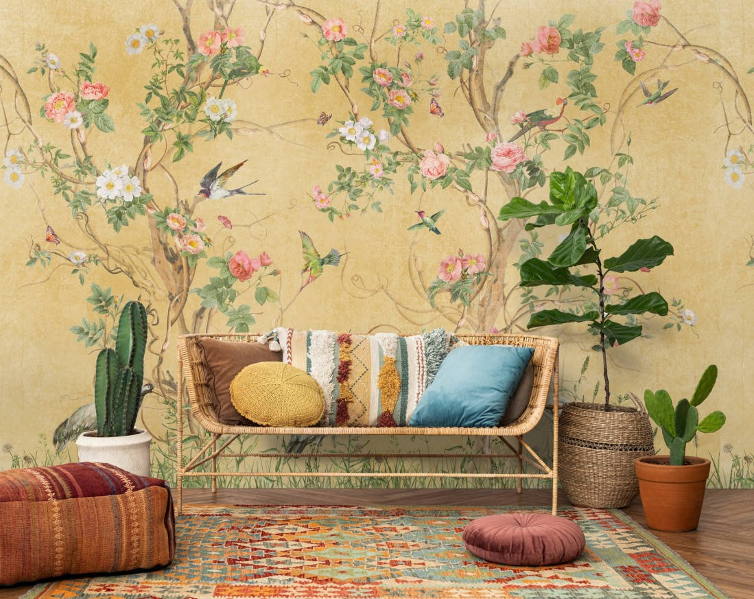 Chinoiserie Potted Plants Wallpaper