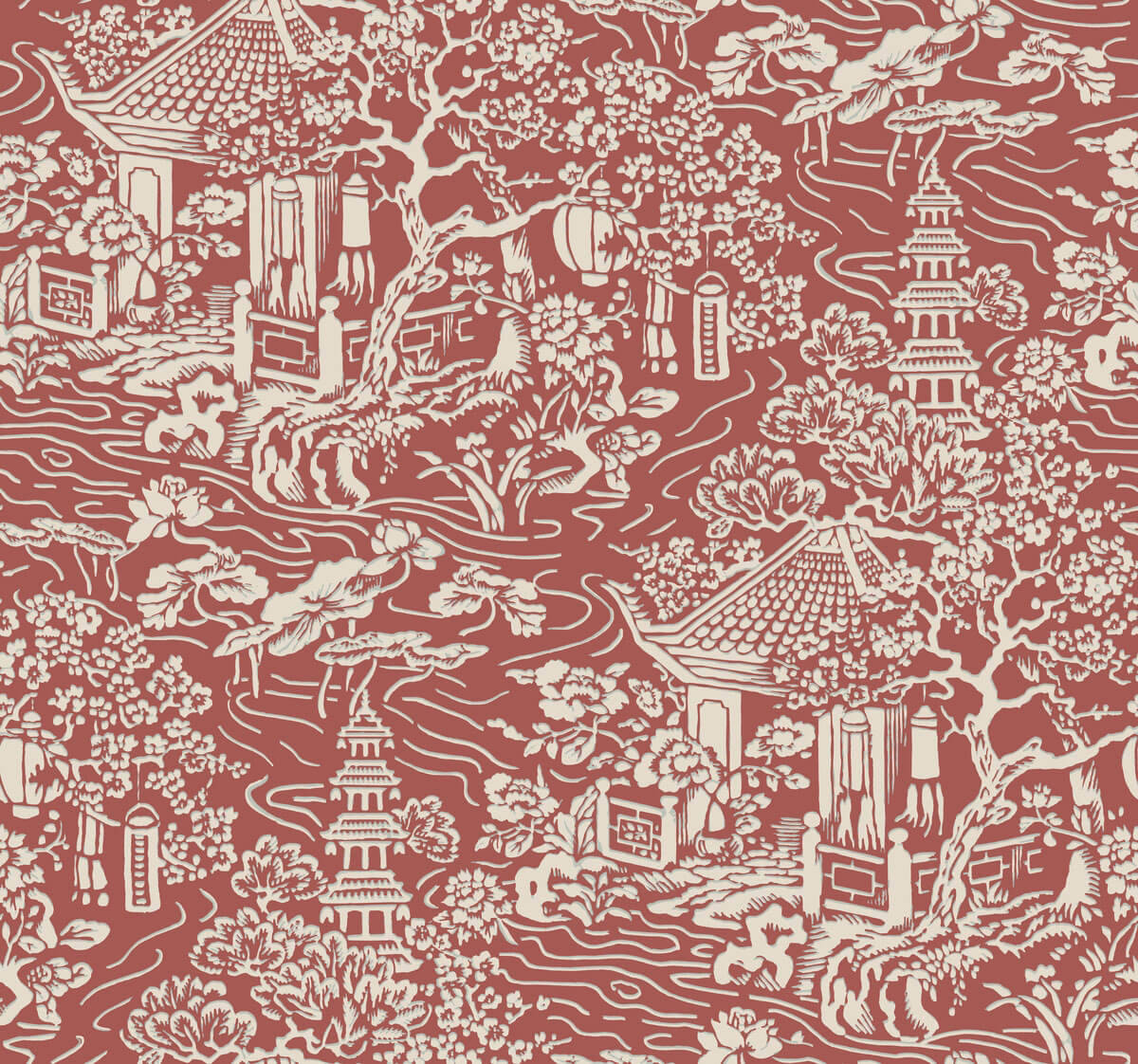 Chinoiserie Red Background Wallpaper