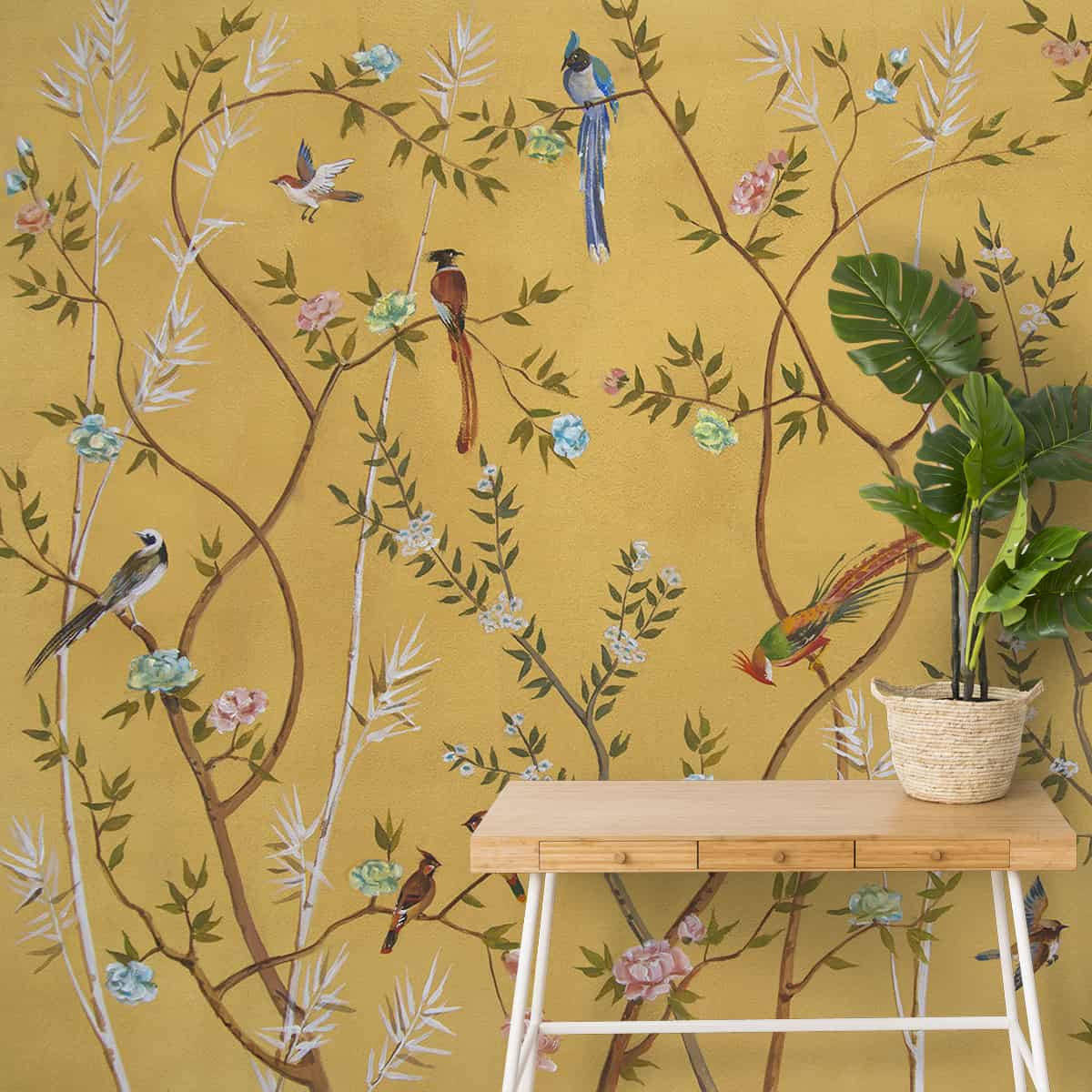 Chinoiserie Table And Plant Wallpaper