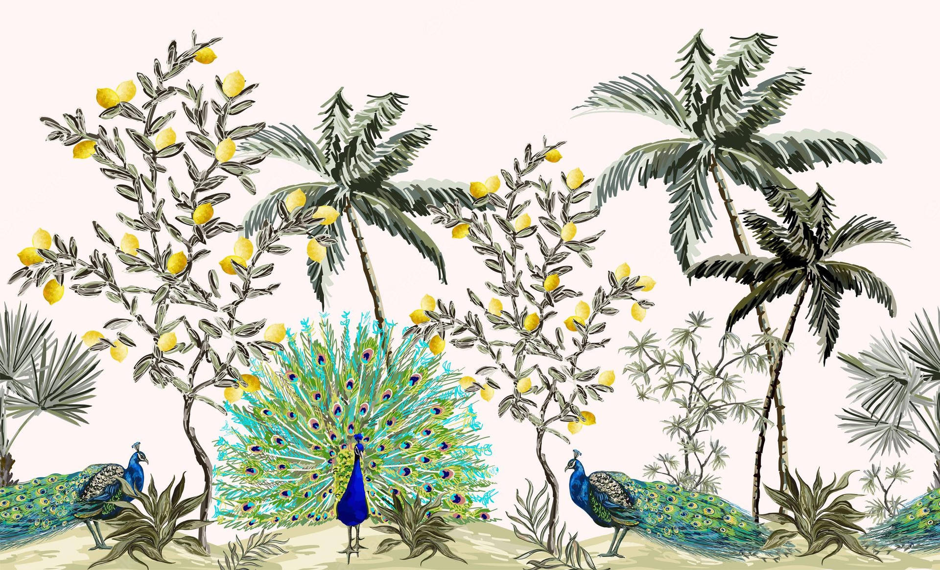 Chinoiserie Tropical Theme Wallpaper