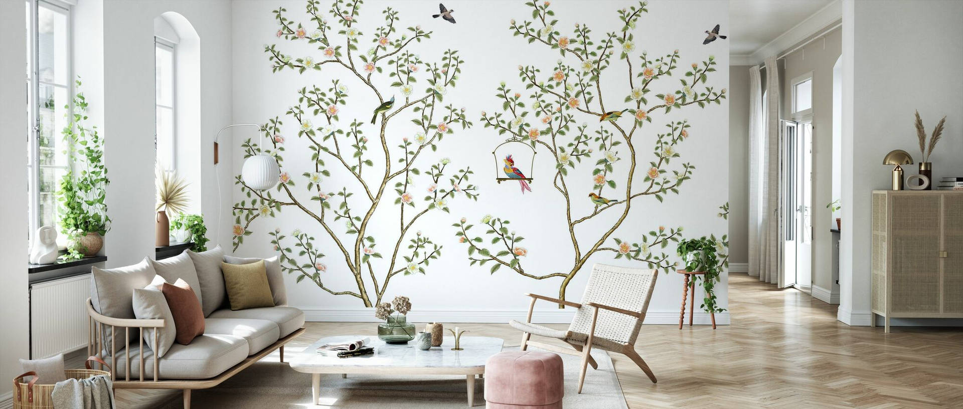 Chinoiserietvå Träd Wallpaper