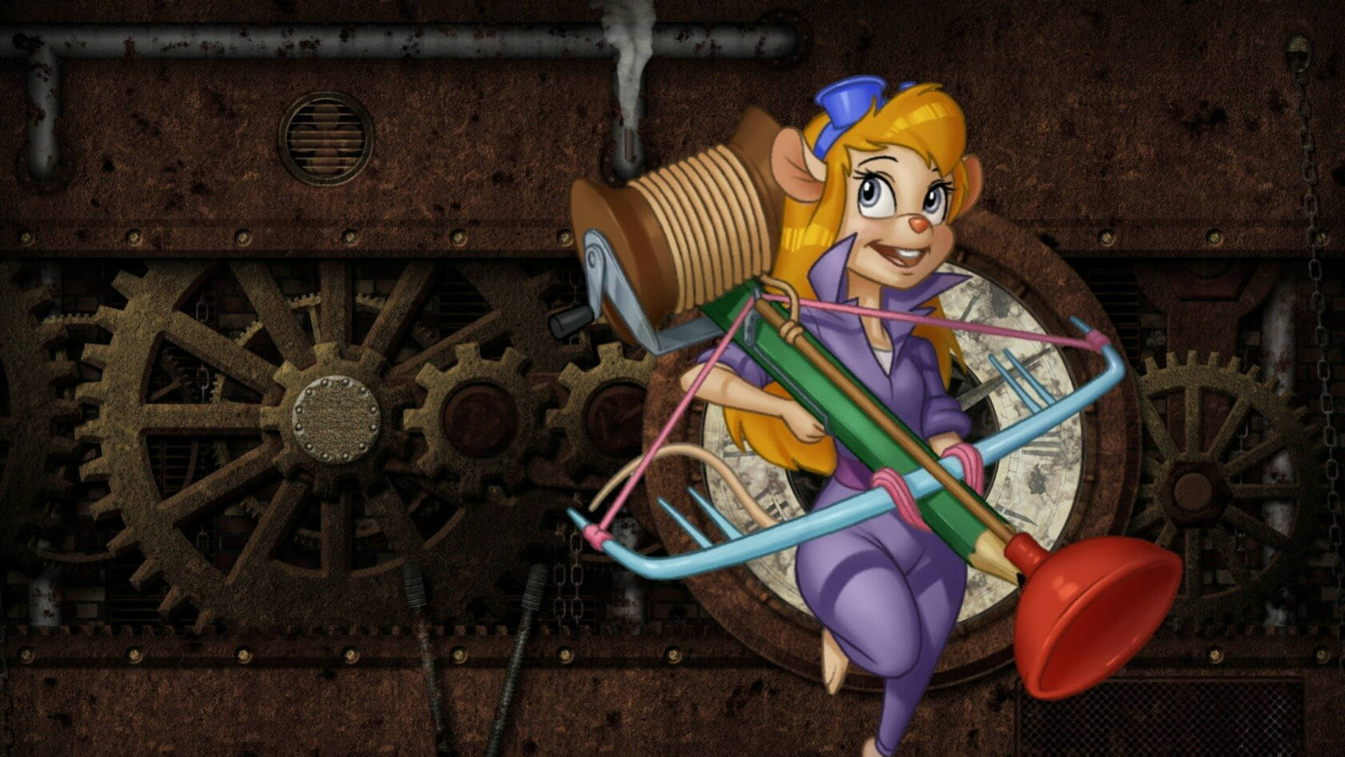 Chip N Dale Rescue Rangers Gadget Hackwrench With Crossbow Background