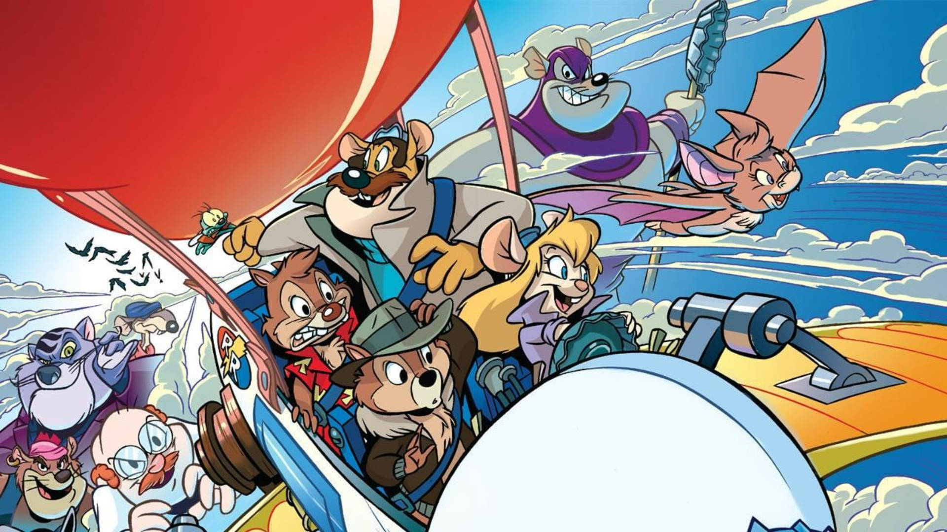 Chip N Dale Rescue Rangers On A Plane Background