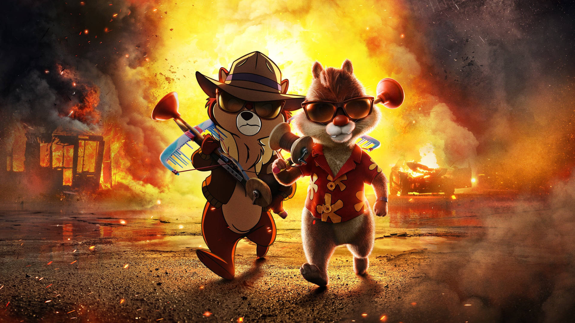 Chip 'n Dale Rescue Rangers Walking Out Of Explosion Picture