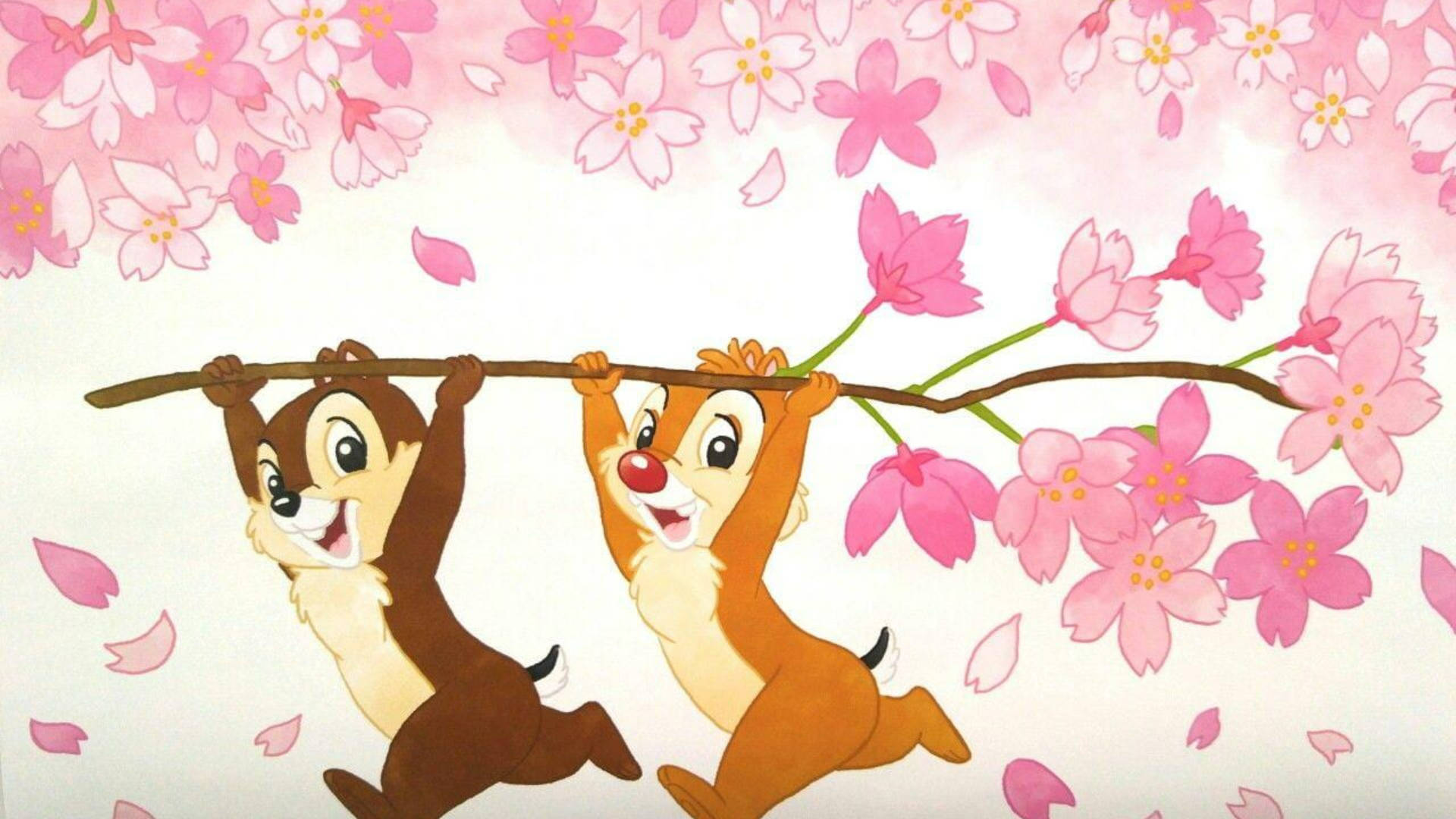 Chip N Dale Rescue Rangers With Cherry Blossom Branch Wallpaper
