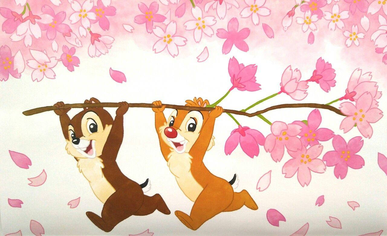 Chip N Dale With Flowery Backdrop Picture