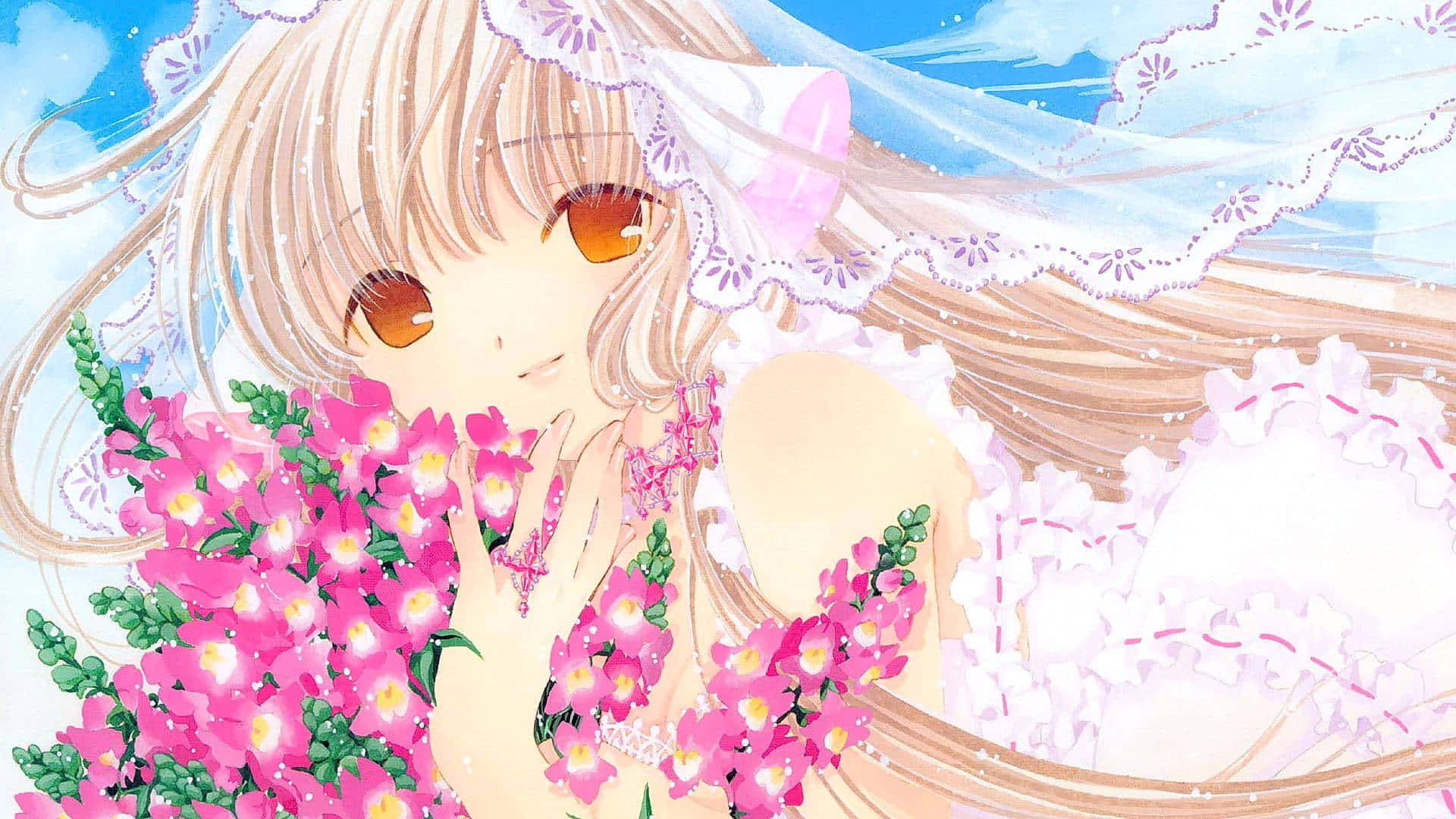 Chobits Freya Di Antara Bunga Wallpaper