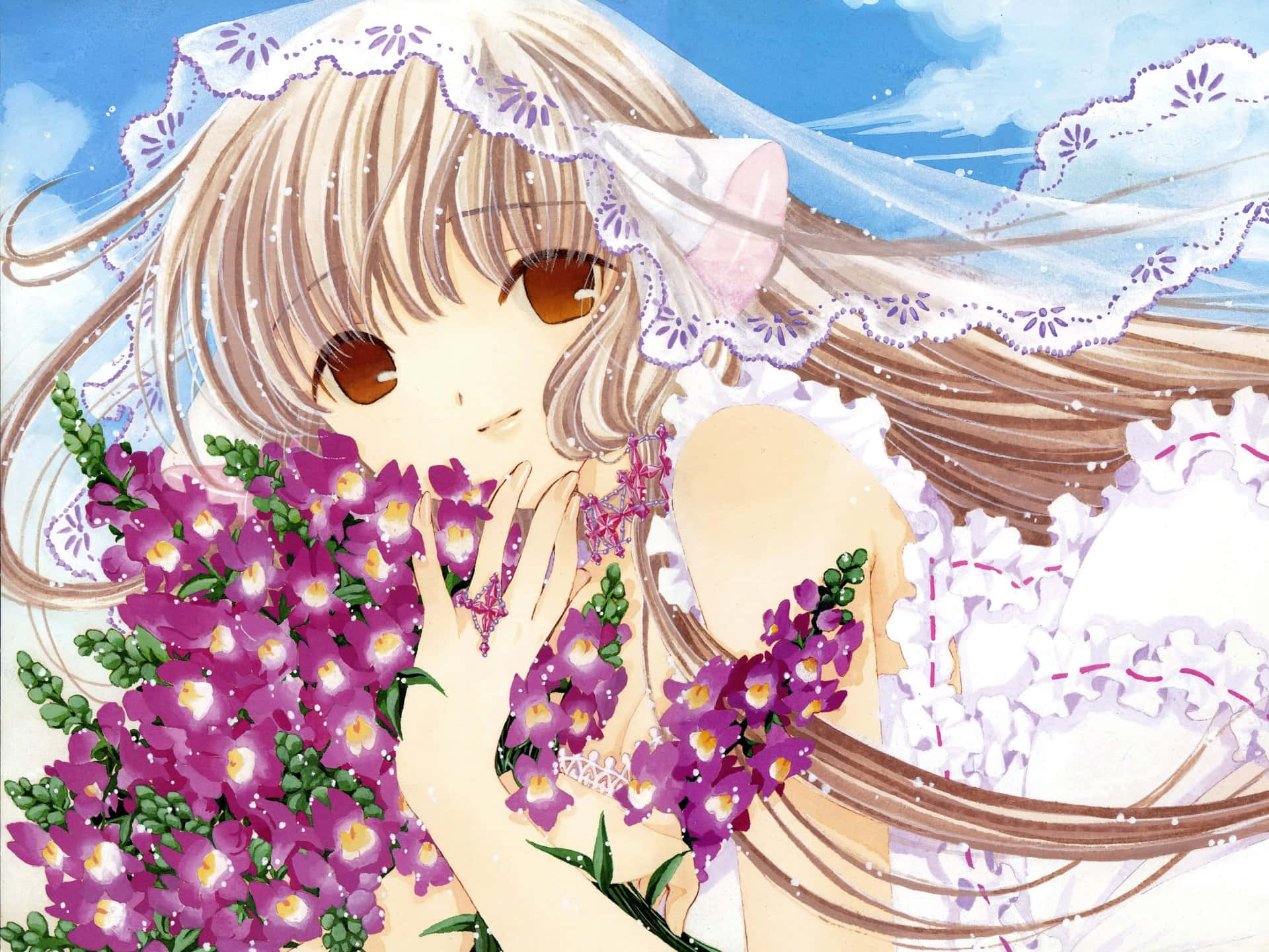 Chobits Freya Bloemrijke Omhelzing Achtergrond