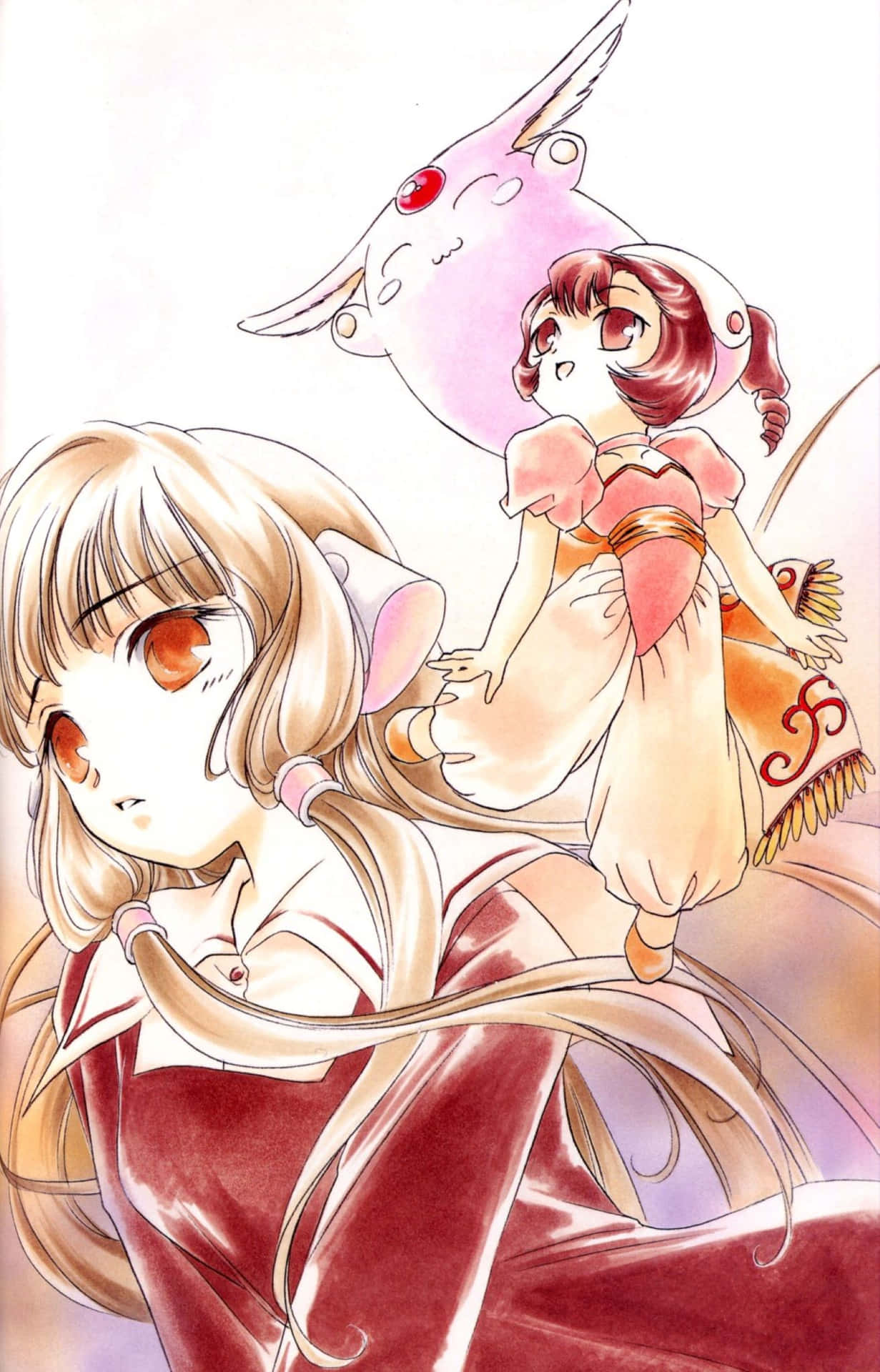 Chobits Sumomo En Chii Kunstwerk Achtergrond