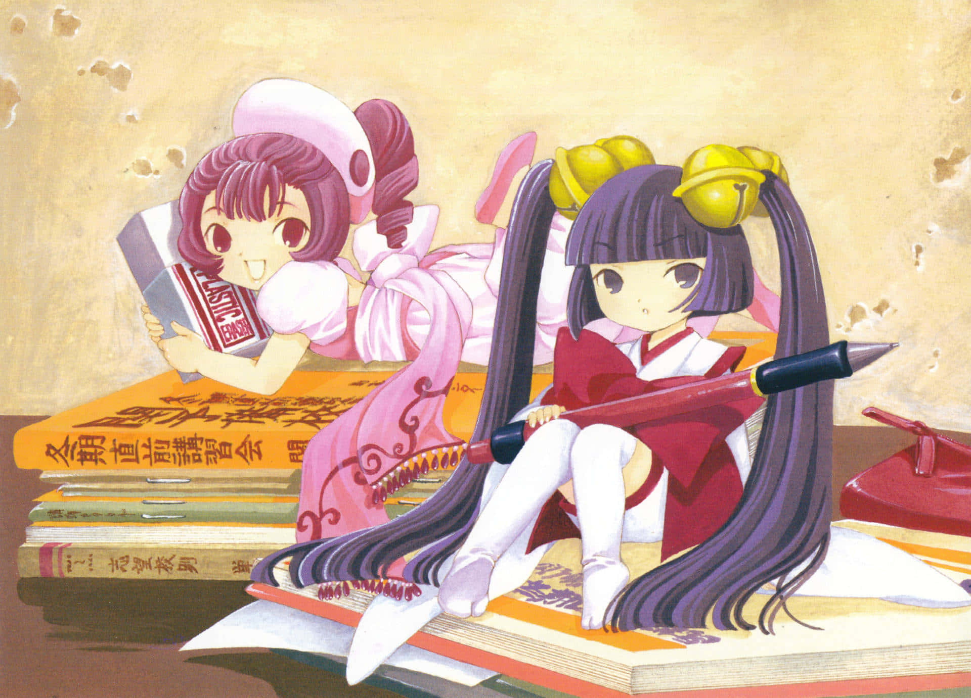 Chobits Sumomo En Kotoko Studeren Achtergrond