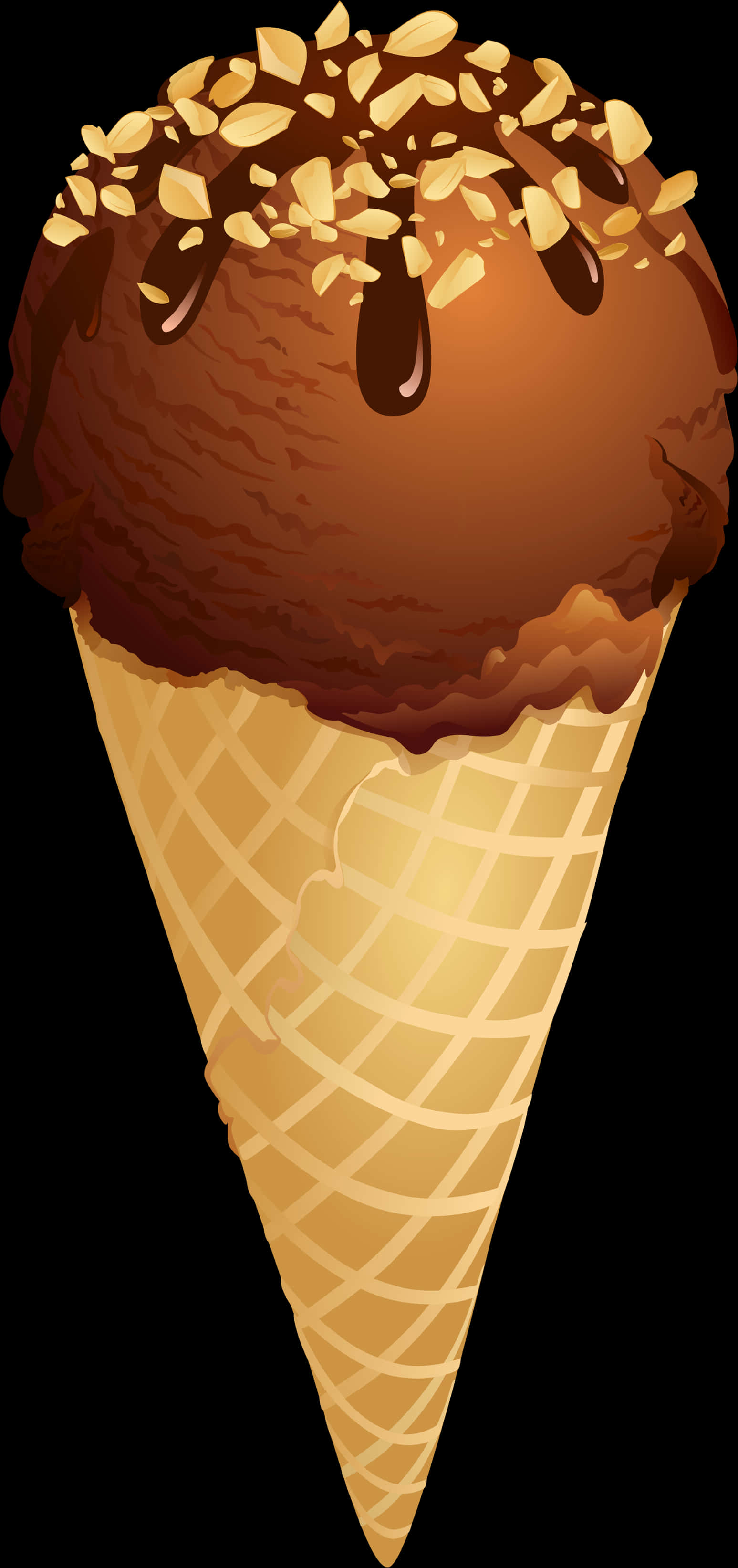 Chocolate Almond Ice Cream Cone Clipart PNG