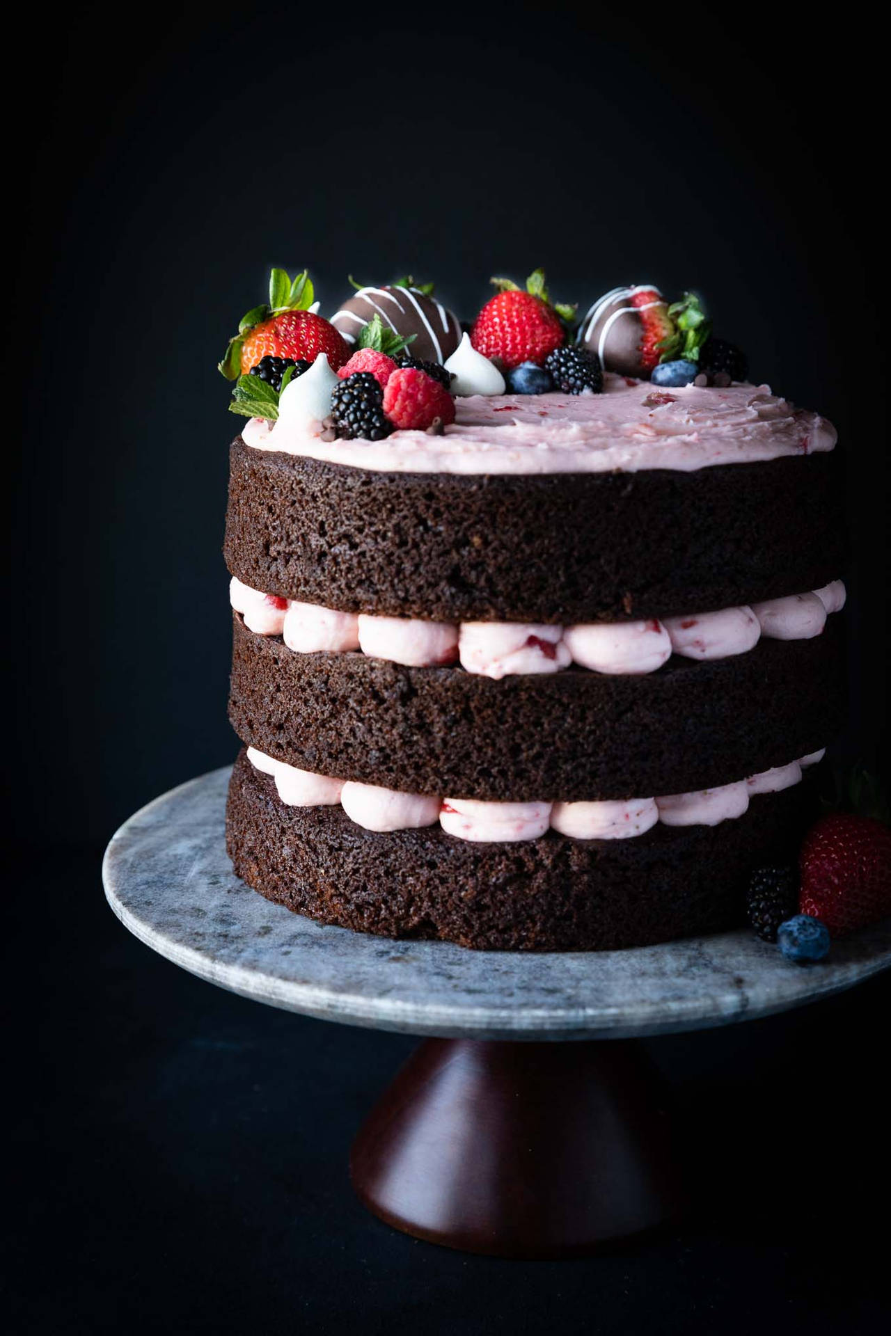 Chocolate Cake With Strawberry Cream Filling Wallpaper