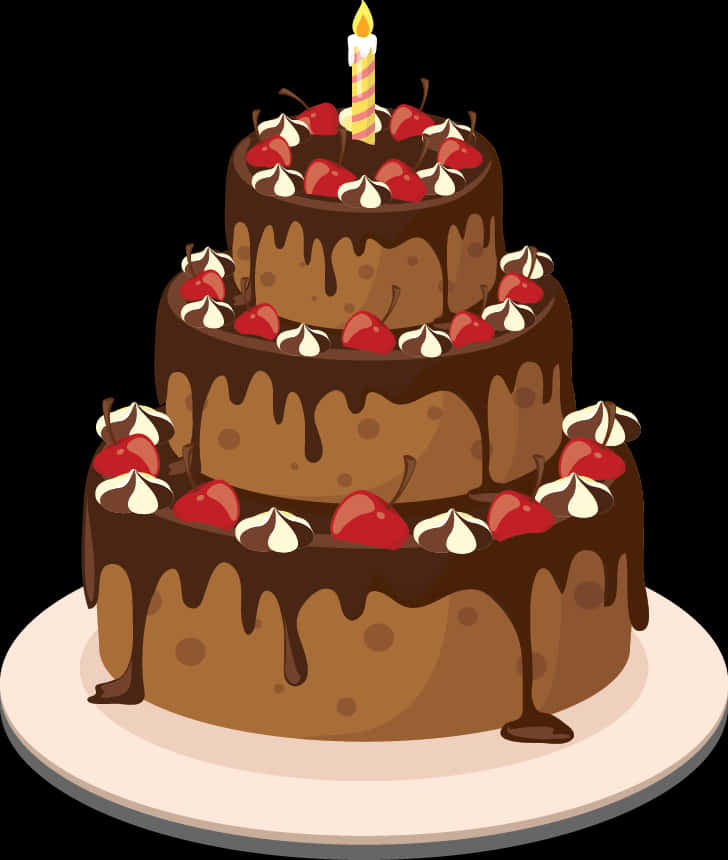 Chocolate Cherry Layer Cake Illustration PNG