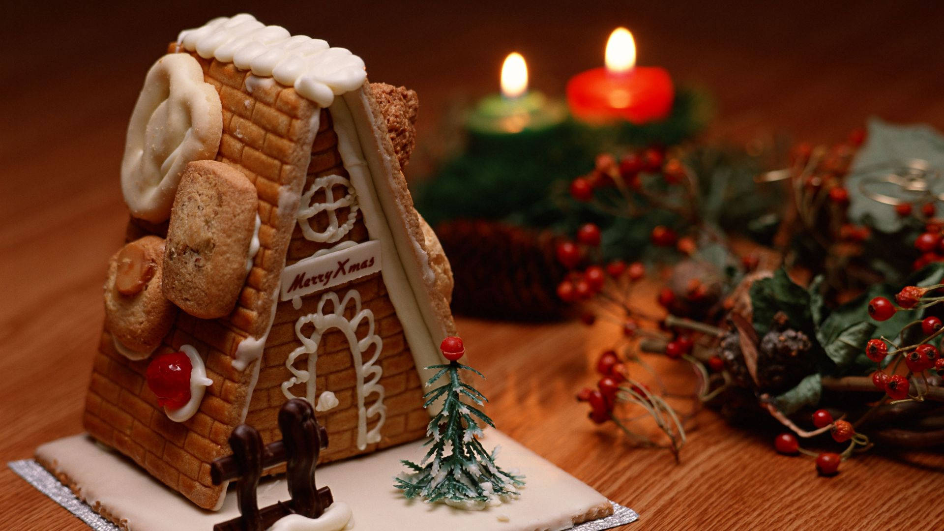 Chocolate Christmas Theme Gingerbread House Wallpaper
