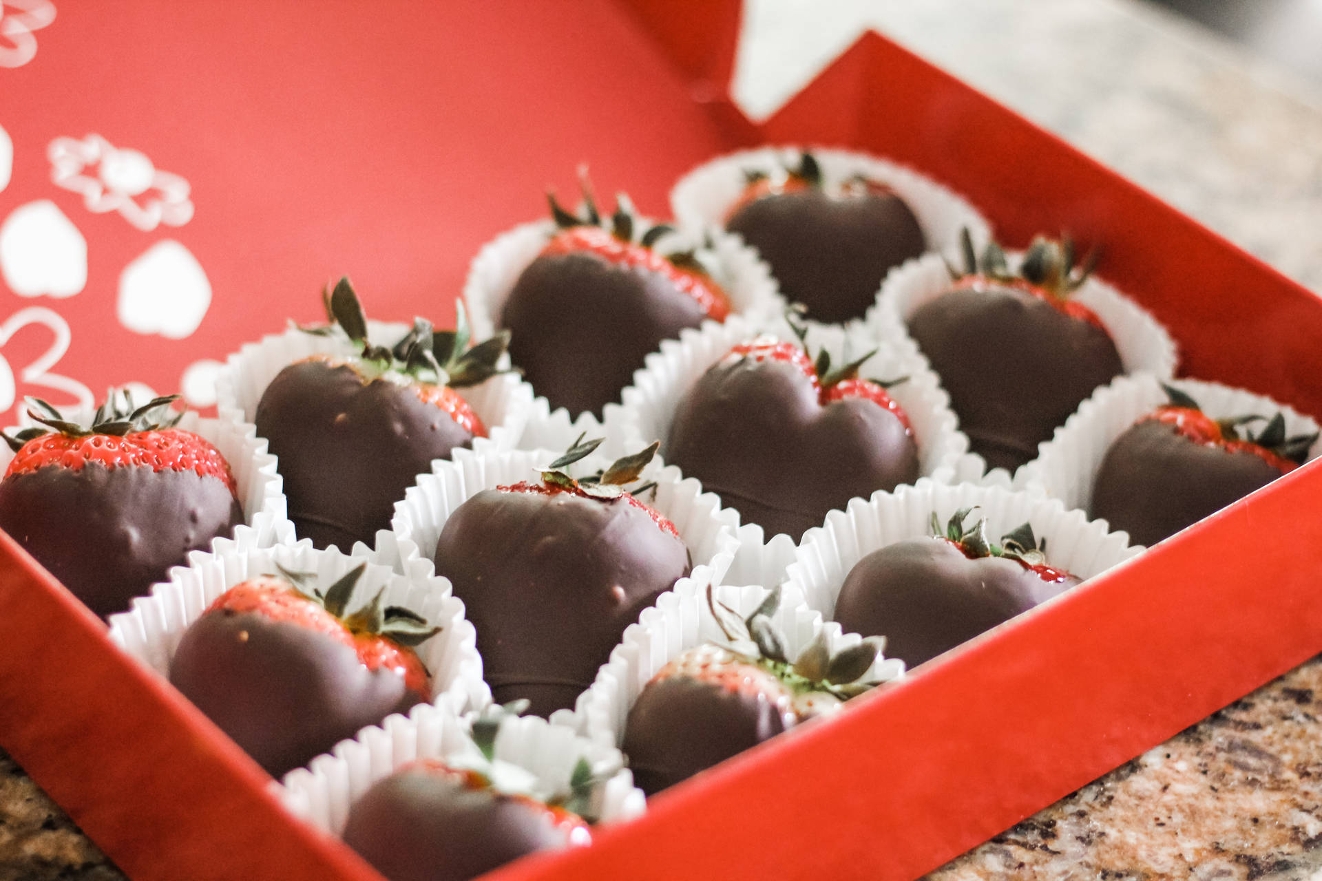 Chocolate Covered Strawberries In Box Wallpaper