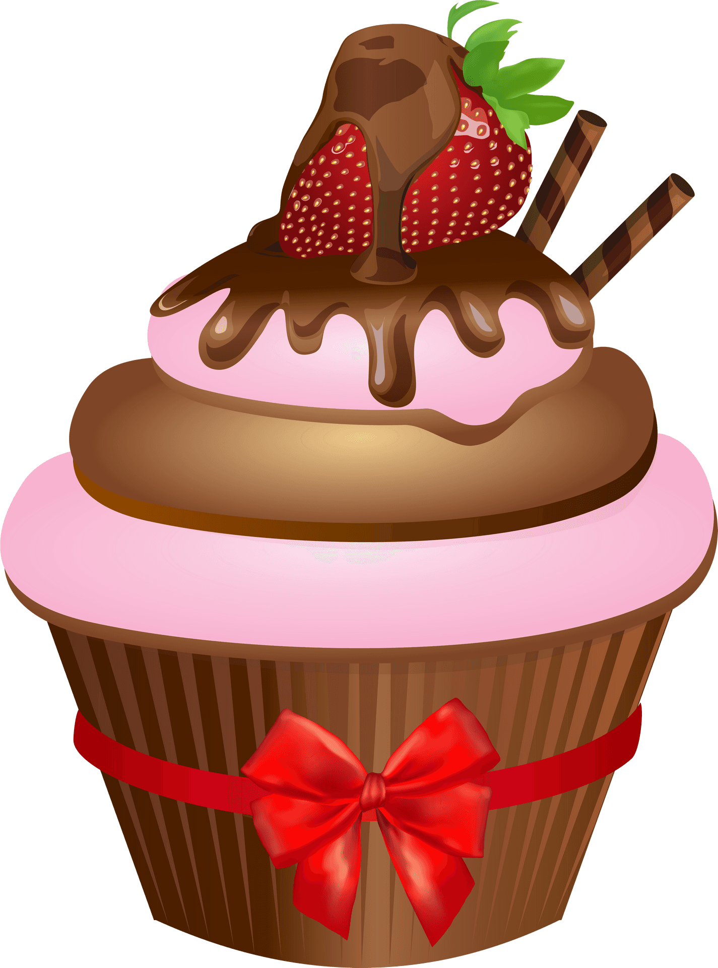 Chocolate Strawberry Cupcake Illustration PNG