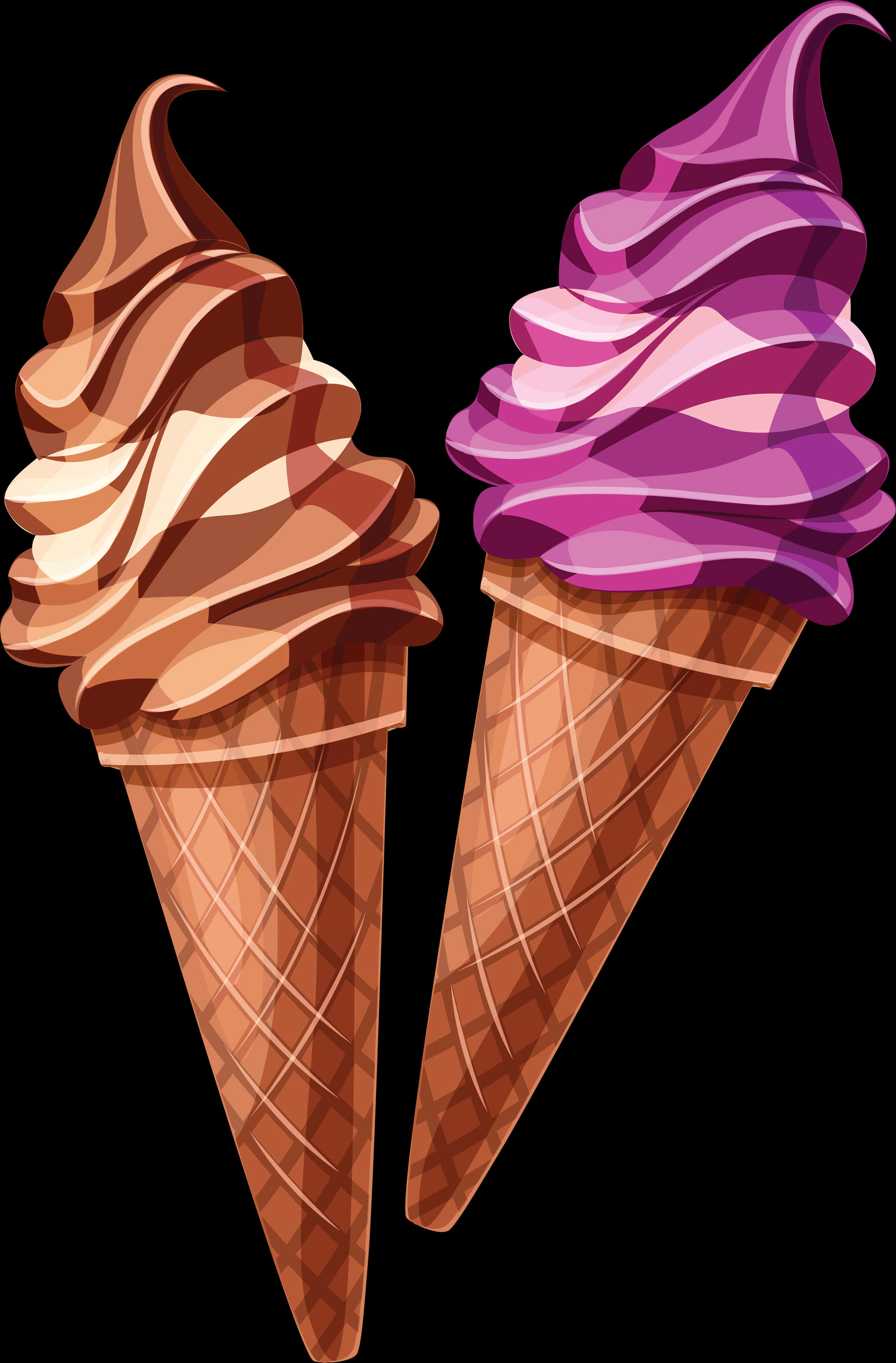 Chocolateand Purple Ice Cream Cones Clipart PNG