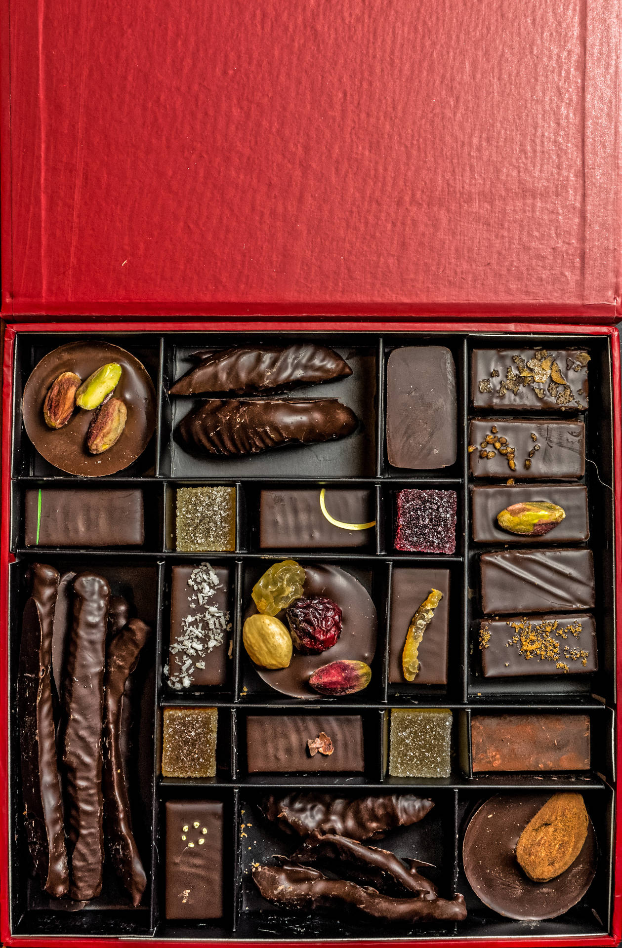 Luxurious Chocolates Wrapped in a Red Box Wallpaper