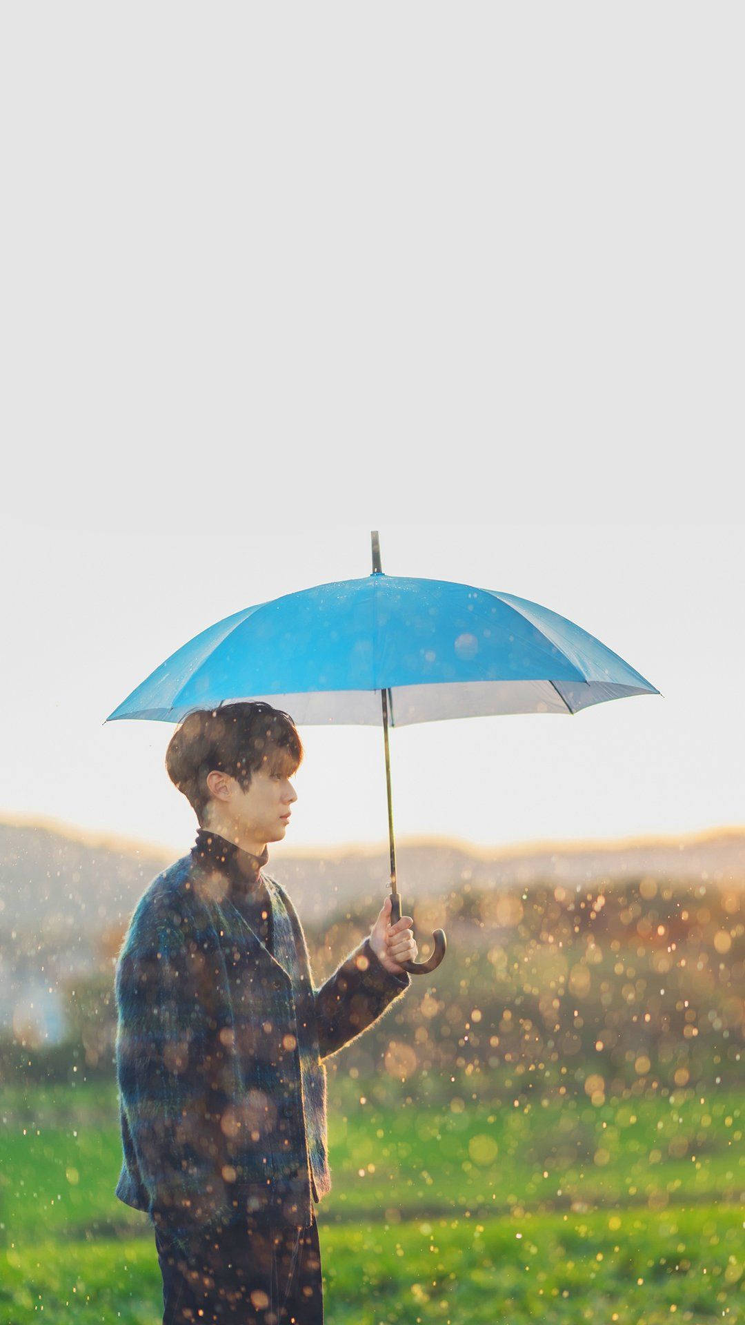 Choi Woo Shik With Blue Umbrella Wallpaper