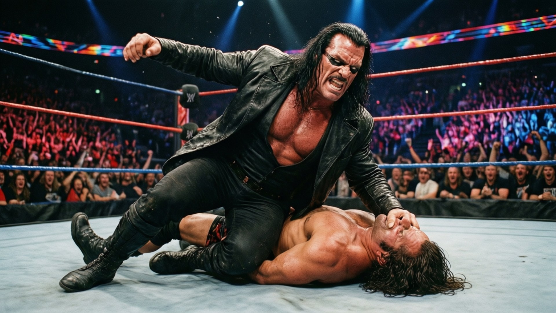 Photo d'action de l'Undertaker effectuant un chokeslam.