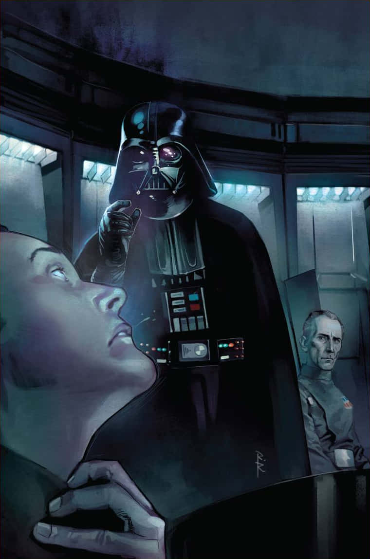 Girl Choking Herself Beside Darth Vader Wallpaper