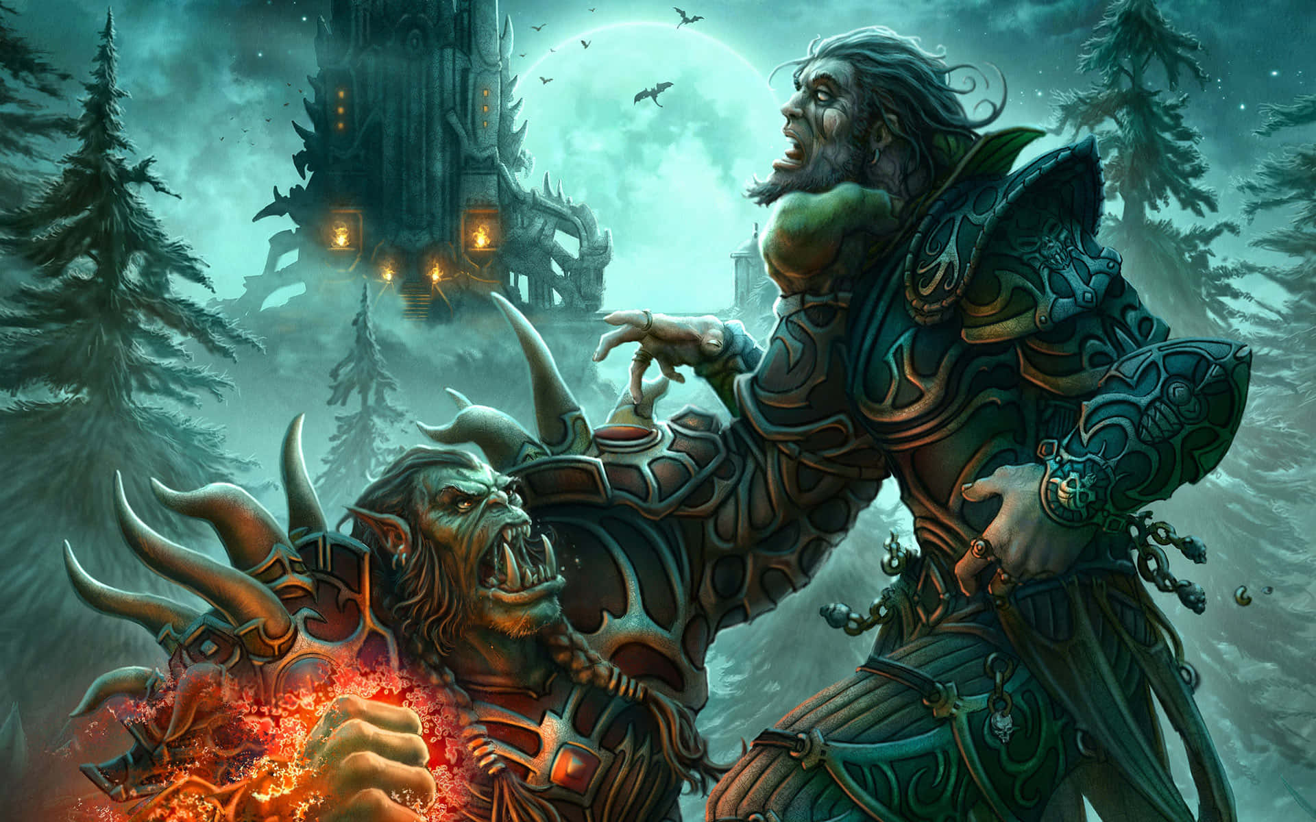 Mondodi Warcraft - Un Uomo E Un Demone Che Combattono Sfondo