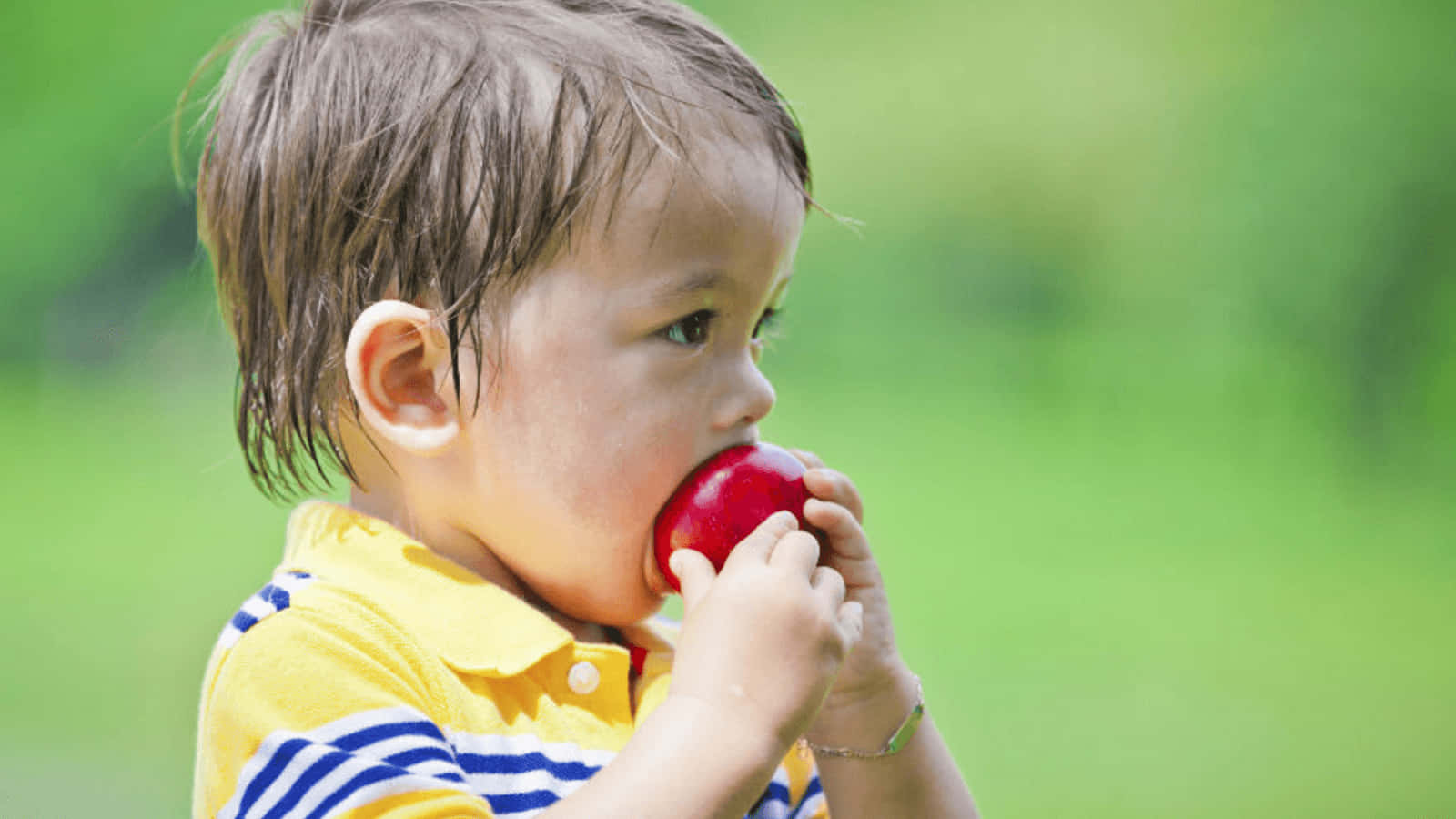 A Young Boy Eating An Apple Wallpaper