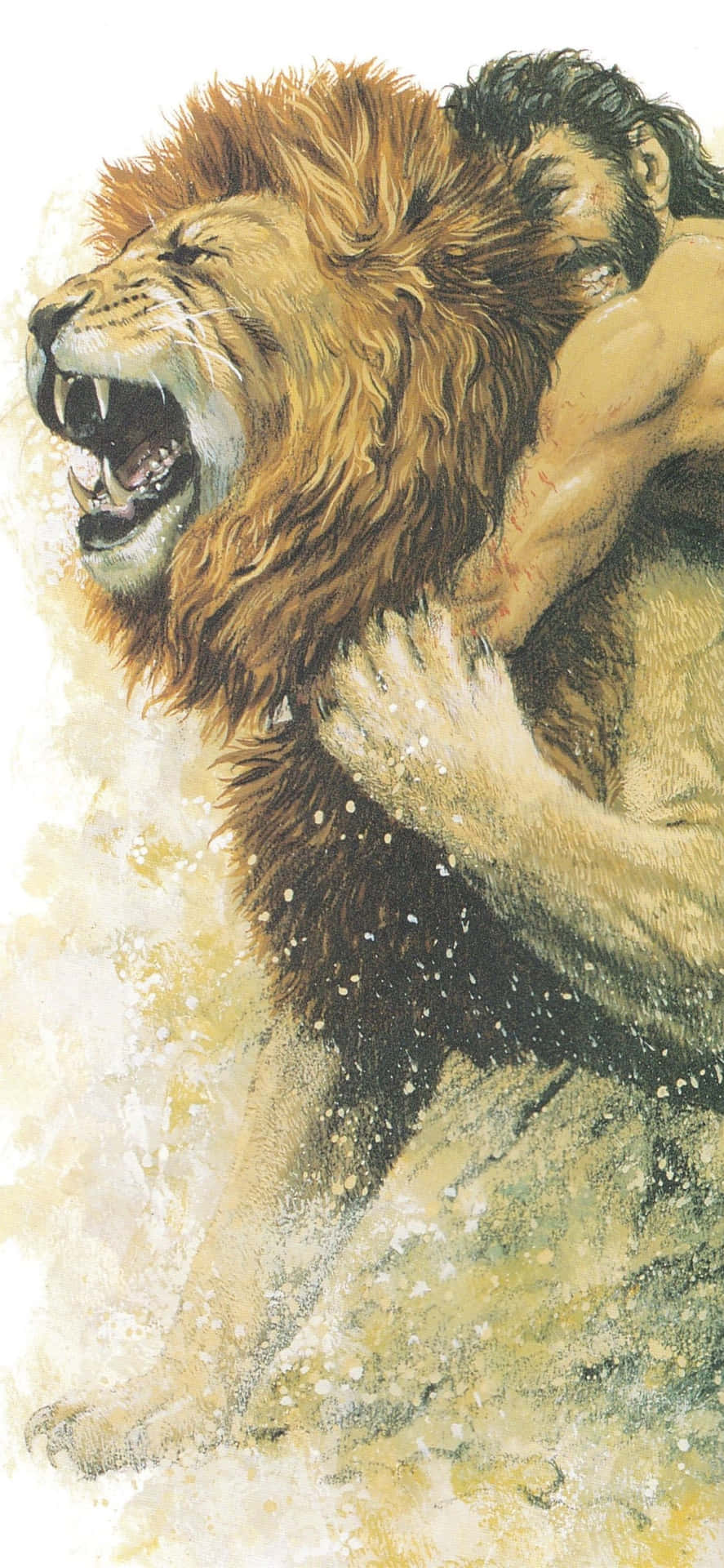 Man Choking A Lion Wallpaper
