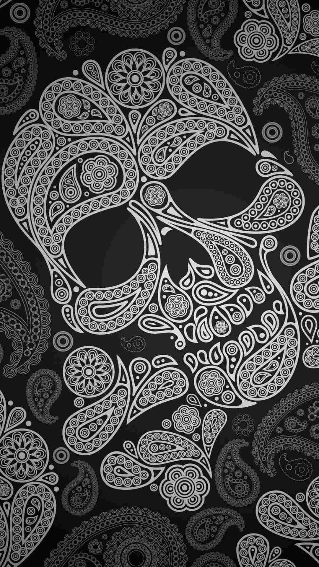 A Black And White Skull With Paisley Pattern Wallpaper