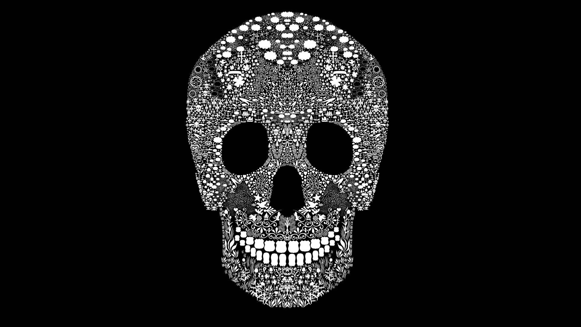 A Skull With Dots On A Black Background Wallpaper