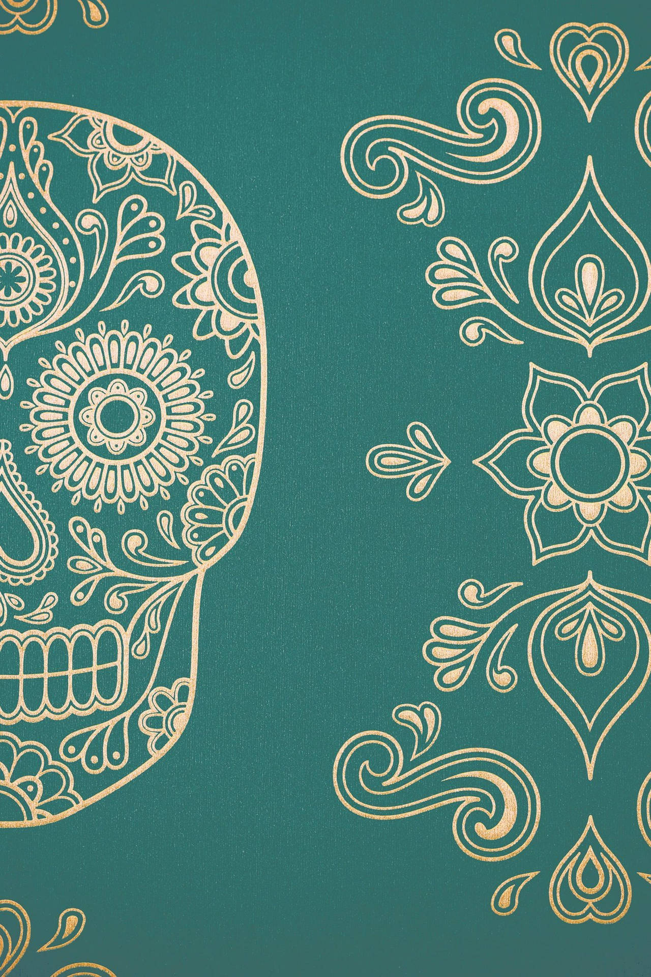 A Gold Sugar Skull On A Green Background Wallpaper