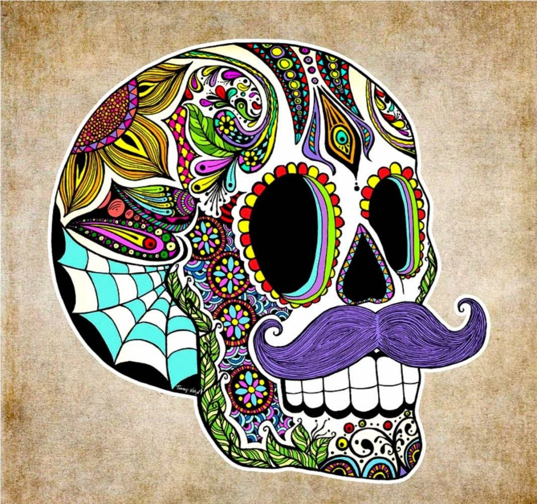 A Colorful Sugar Skull With A Mustache Wallpaper