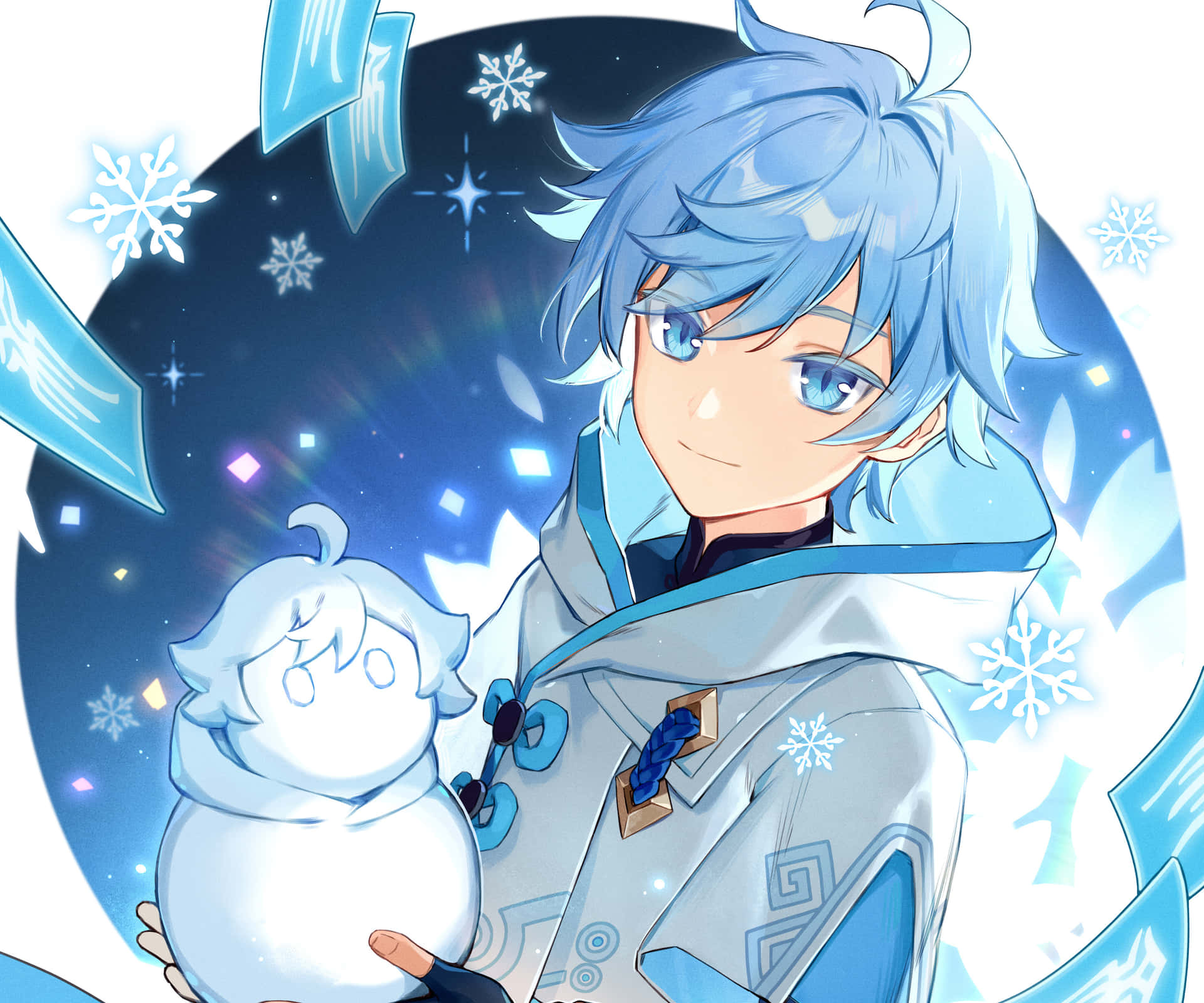 En dreng, der holder en snemand i sine hænder Wallpaper
