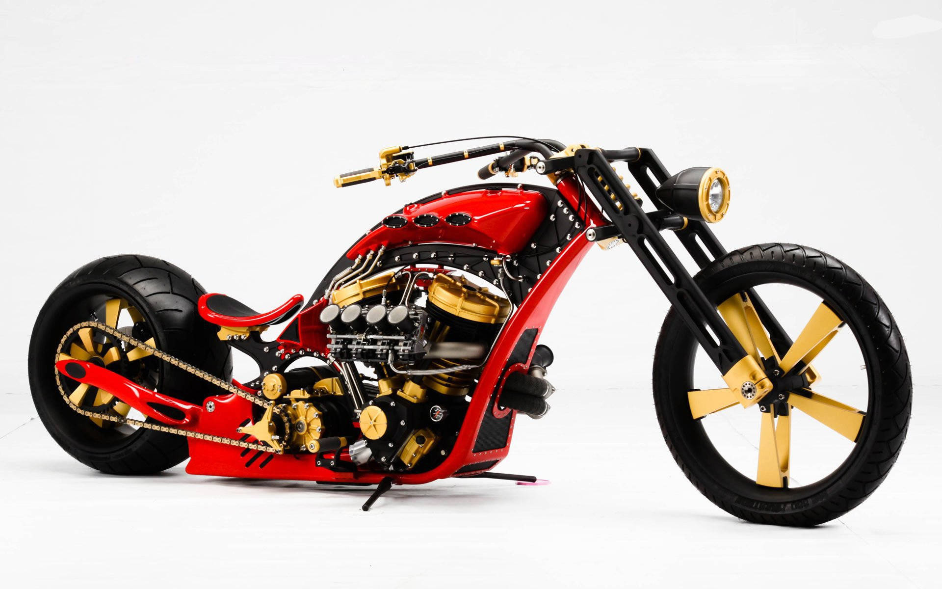 Chopper Motorcycle Gold And Red Wallpaper