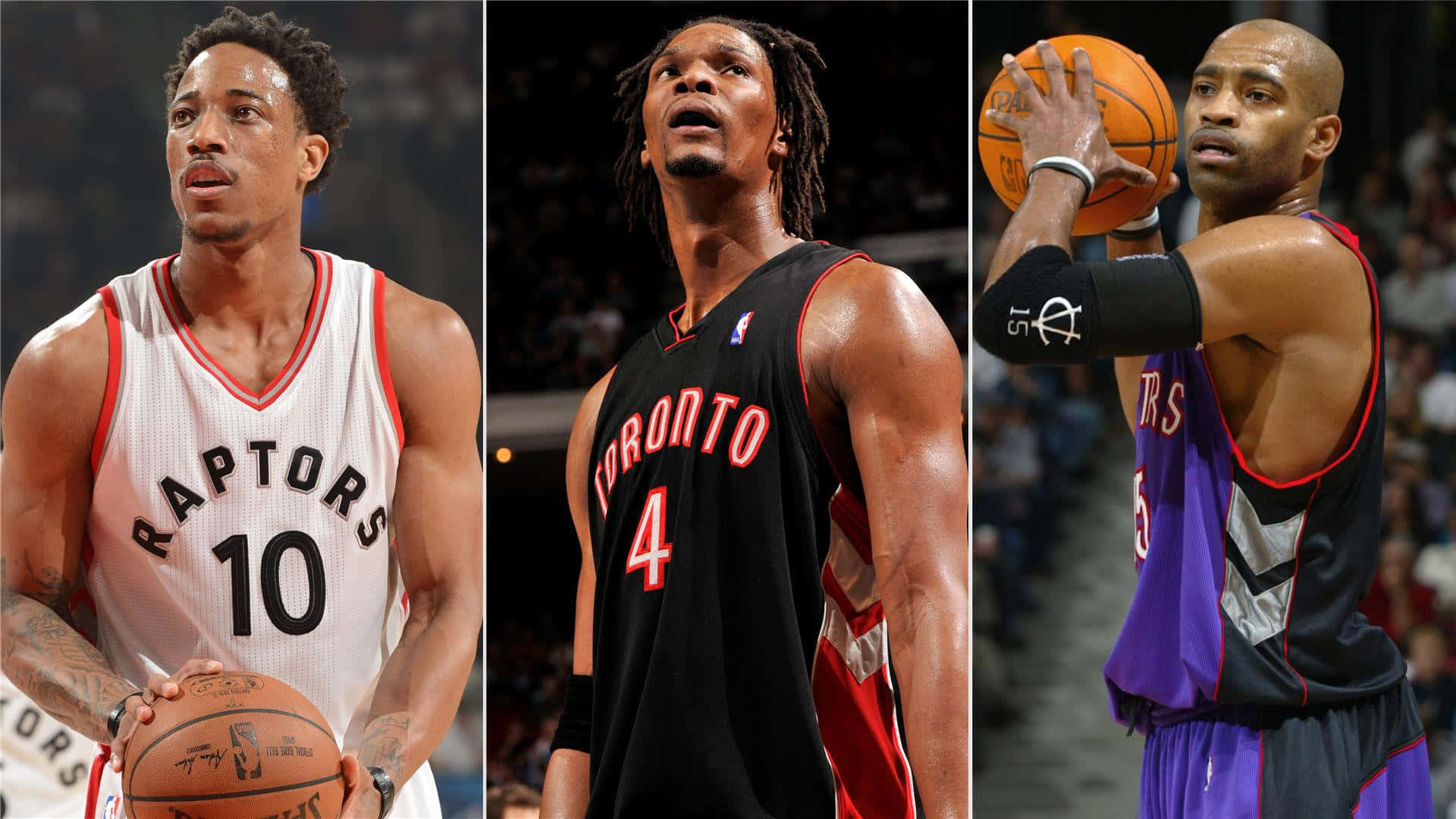 Chris Bosh With DeMar DeRozan And Vince Carter Collage Wallpaper